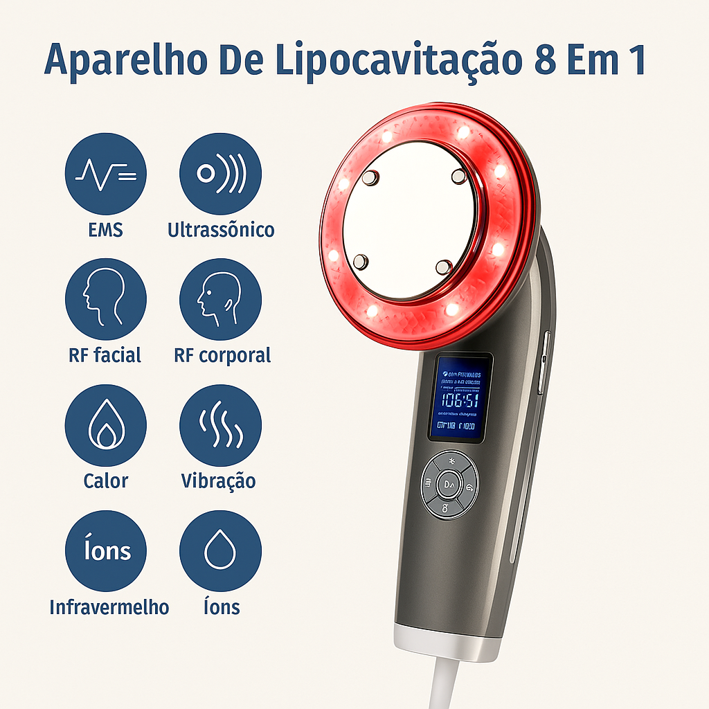 Aparelho de Lipocavitação 8 em 1 Ultrassônico para Gordura Localizada